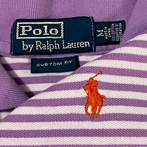 Polo Ralph Lauren Men’s Medium Polo Shirt Purple Striped Custom Fit Slim Preppy